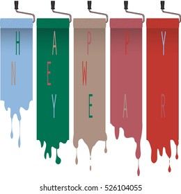 Happy New Year. Dripping Vector Paint And Brushes