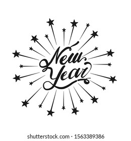 Happy New Year. dynamic typography with beautiful shapes. 