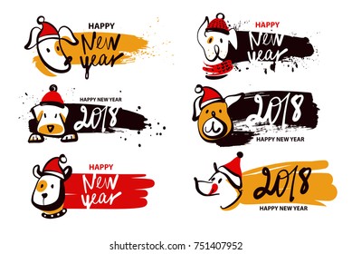 Happy new year of earth dog. Symbol chinese moon calendar 2018. Sketch vector illustration.