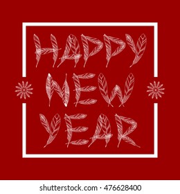 Happy New Year. East calendar. The inscription in the square on a red background. Vector illustration.