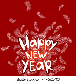 Happy New Year. East calendar. Fireworks of feathers on a red background. Vector illustration.