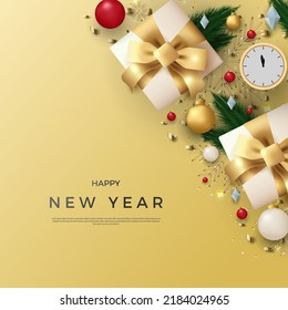 happy new year with elegant box illustration.
