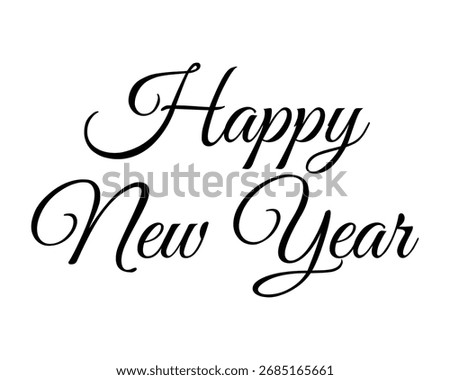 Happy New Year elegant calligraphy text on black background, celebration typography template for poster, banner or greeting card.