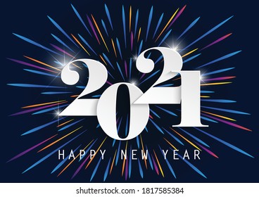 Happy New Year elegant design - vector illustration of paper cut White color 2021 logo numbers on blue background - perfect typography for 2021 save the date luxury designs and new year celebration.