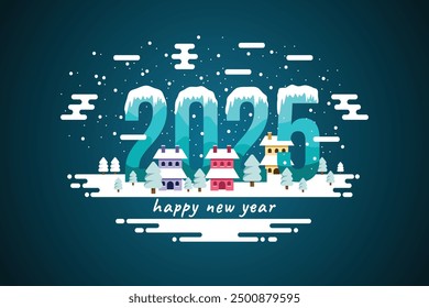 Happy New Year elegant design of colored 2025 snow logo numbers. Typography for 2025 save the date luxury designs and new year celebration invite. Vector illustration. 