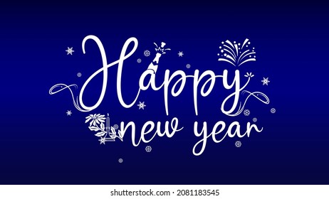 Happy New Year. Elegant font decorated with festive symbols and curved ornaments