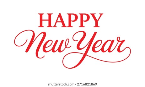Diseño elegante de la tipografía de la escritura roja del año nuevo feliz con el estilo clásico de las letras en el fondo blanco para la tarjeta de felicitación del día de fiesta, cartel de la celebración, Anuncio, invitación y uso de la impresión