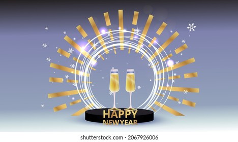 Happy New Year Elegant vector illustration for banner, flyer and greeting card. Luxury Christmas and New Year holidays background, winter season. 