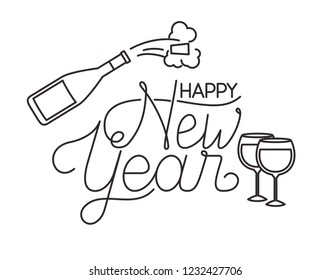 happy new year with elements decorative