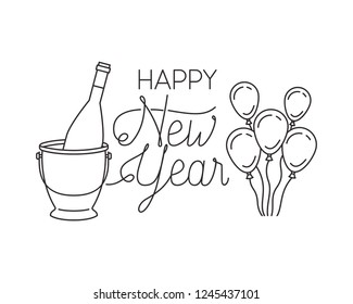 happy new year with elements decorative