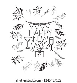 happy new year with elements decorative