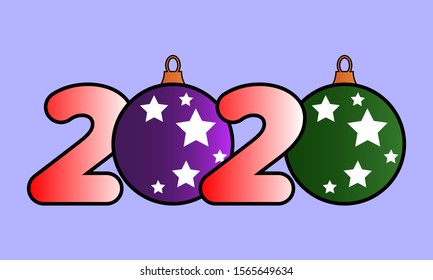 Happy New Year with elements of New Year's toys. 2020 logo. Vector illustration. Vector isolated