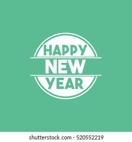 Happy New Year Emblem Flat Icon On Green Background
