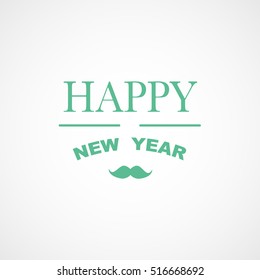 Happy New Year Emblem Green Flat Icon On White Background
