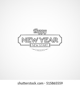 Happy New Year Emblem Line Icon On White Background