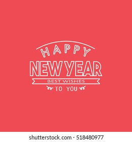Happy New Year Emblem Line Icon On Red Background