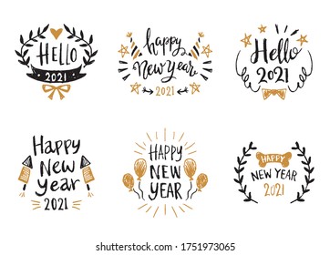 Juego de emblemas del año nuevo feliz