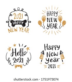 Happy new year emblem set