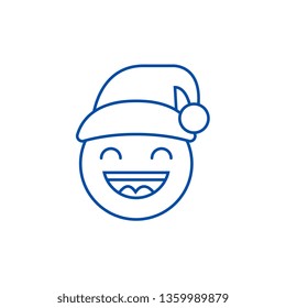Happy new year emoji line icon concept. Happy new year emoji flat  vector symbol, sign, outline illustration.