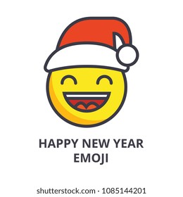 happy new year emoji vector line icon, sign, illustration on background, editable strokes