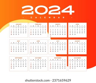happy new year english calendar 2024 template in modern style vector