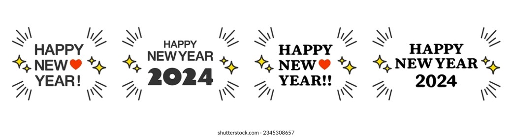 Happy New Year English letters, 2024 New Year's card material vector illustration