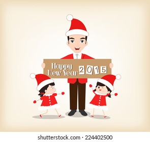 Happy new year father and two baby girls