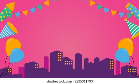 Happy New Year Festival Background, Party Concept and City Shadow. Suitable for Happy New Year or Happy Birthday Designs. Vector illustration.