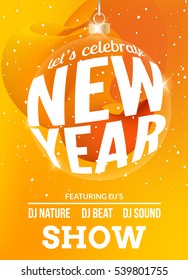 Happy New Year festive flyer design template. Holiday background poster celebration. Vector party invitation for xmas.