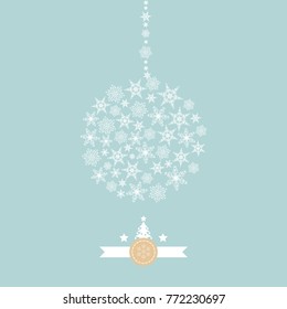 Happy New Year festive template with beautiful white snowflakes in Christmas bauble shape on light background vector illustration