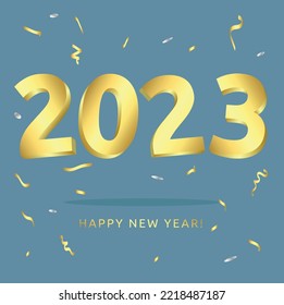 Frohes neues Jahr! Festlicher Vektorgrafik. Golden 3D 2023.