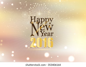 Happy New Year And Fire Work Soft Gold Background