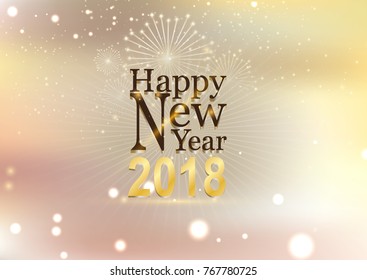 Happy New Year And Fire Work Soft Gold Background