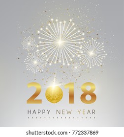 Happy New Year And Fire Work Silver Background