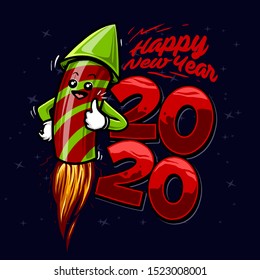 happy new year fire works and typography vector