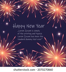 Happy New Year, firework background, greeting card vector