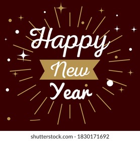 Feliz año nuevo con diseño de fuegos artificiales, celebración de bienvenida y tema de bienvenida Ilustración vectorial