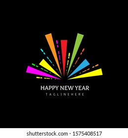 Happy New Year Firework Logo Design Vector