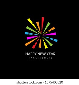 Happy New Year Firework Logo Design Vector