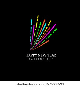 Happy New Year Firework Logo Design Vector Template