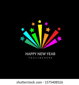 Happy New Year Firework Logo Design Vector