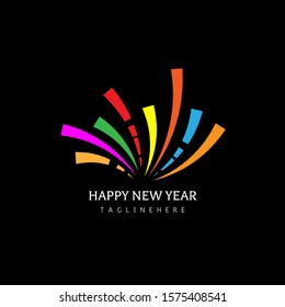 Happy New Year Firework Logo Design Vector