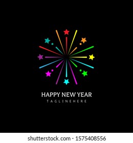 Happy New Year Firework Logo Design Vector Template