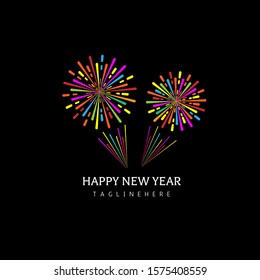 Happy New Year Firework Logo Design Vector Template