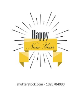 Happy new year with firework and ribbon, detailed style icon design. Celebrate and greeting theme. Vector illustration.