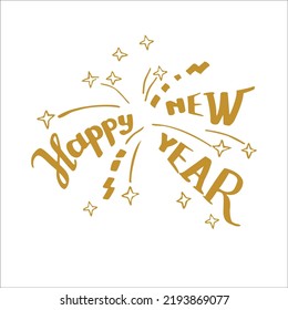 Happy New Year firework. Writing hand phrase. Typography greeting inscription vector illustration