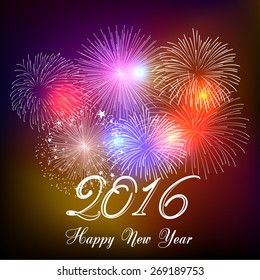 Happy new year fireworks 2016 holiday background design