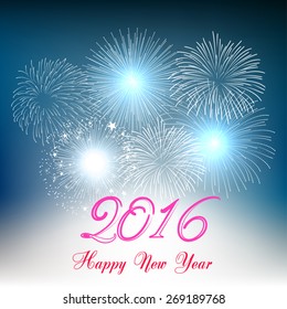 Happy new year fireworks 2016 holiday background design