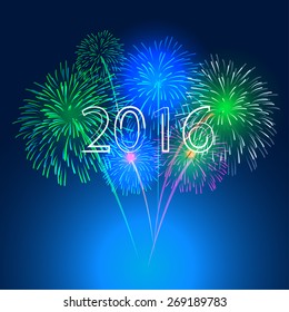 Happy new year fireworks 2016 holiday background design