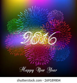 Happy new year fireworks 2016 holiday background design